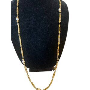 Vintage 90s Gold Tone Chain with Faux Pearl Stations 18” Long